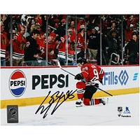 Connor Bedard Chicago Blackhawks Autographed 8" x 10" Red Jersey Celebration Photograph