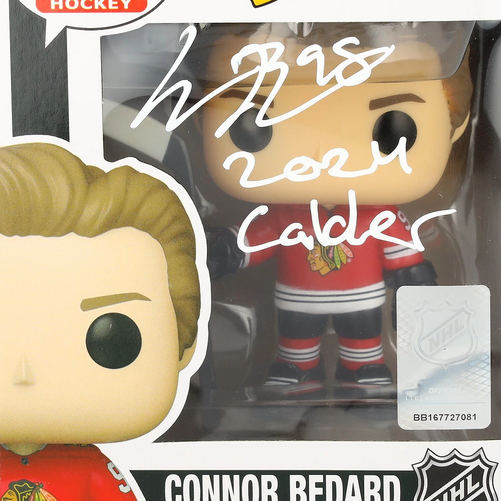 Connor Bedard Chicago Blackhawks Autographed Red Jersey Funko Pop! Vinyl Figure with "2024 Calder" Inscription