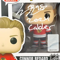 Connor Bedard Chicago Blackhawks Autographed Red Jersey Funko Pop! Vinyl Figure with "2024 Calder" Inscription