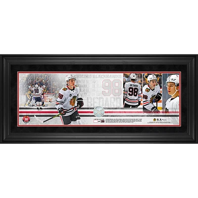 Connor Bedard Chicago Blackhawks Framed 10" x 30" NHL Debut Panoramic with a Piece of Game-Used Net from NHL Debut Game - Limited Edition of 198