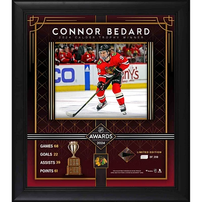Connor Bedard Chicago Blackhawks Framed 2024 Calder Memorial Trophy Winner 15" x 17" Photograph with a Piece of Game-Used Puck - Limited Edition of 398