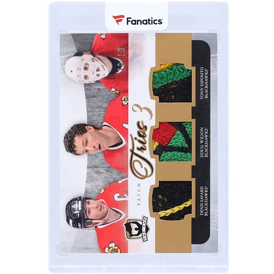 Denis Savard, Doug Wilson and Tony Esposito Chicago Blackhawks 2011-12 Upper Deck The Cup Triple Game Used Relics #C3-BHAWKS #10/10 Card