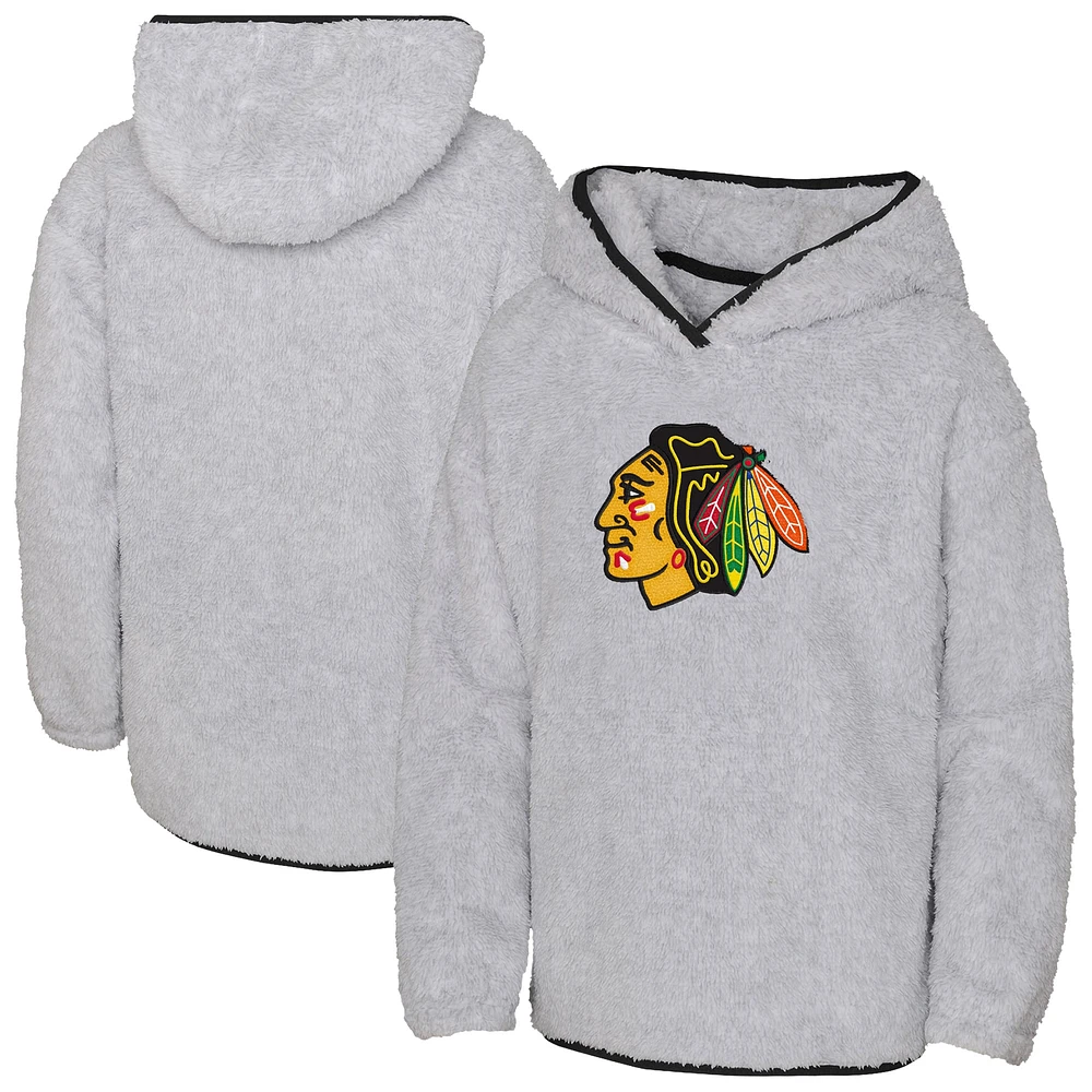 Girls Youth  Heather Gray Chicago Blackhawks Ultimate Teddy Fleece Pullover Hoodie