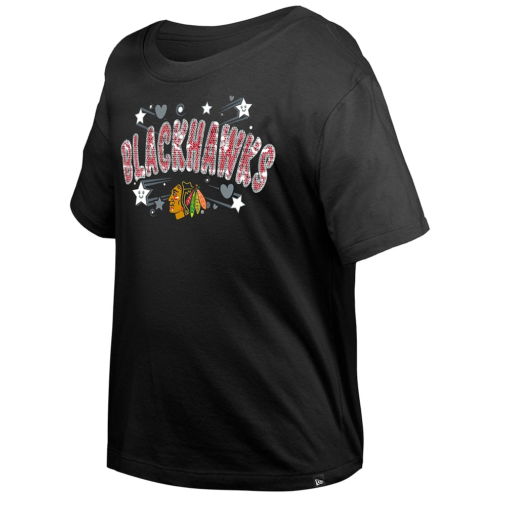 Girl's Youth New Era  Black Chicago Blackhawks Flip Sequin T-Shirt