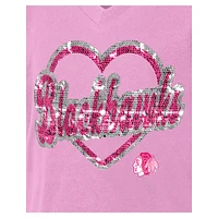 T-shirt à col en V paillettes roses Chicago Blackhawks de New Era pour fille