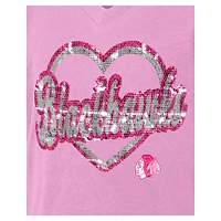 T-shirt à col en V paillettes roses Chicago Blackhawks de New Era pour fille