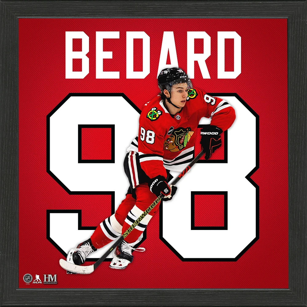 Cadre d'impact pour maillot Connor Bedard des Blackhawks de Chicago de Highland Mint 13'' x 13''