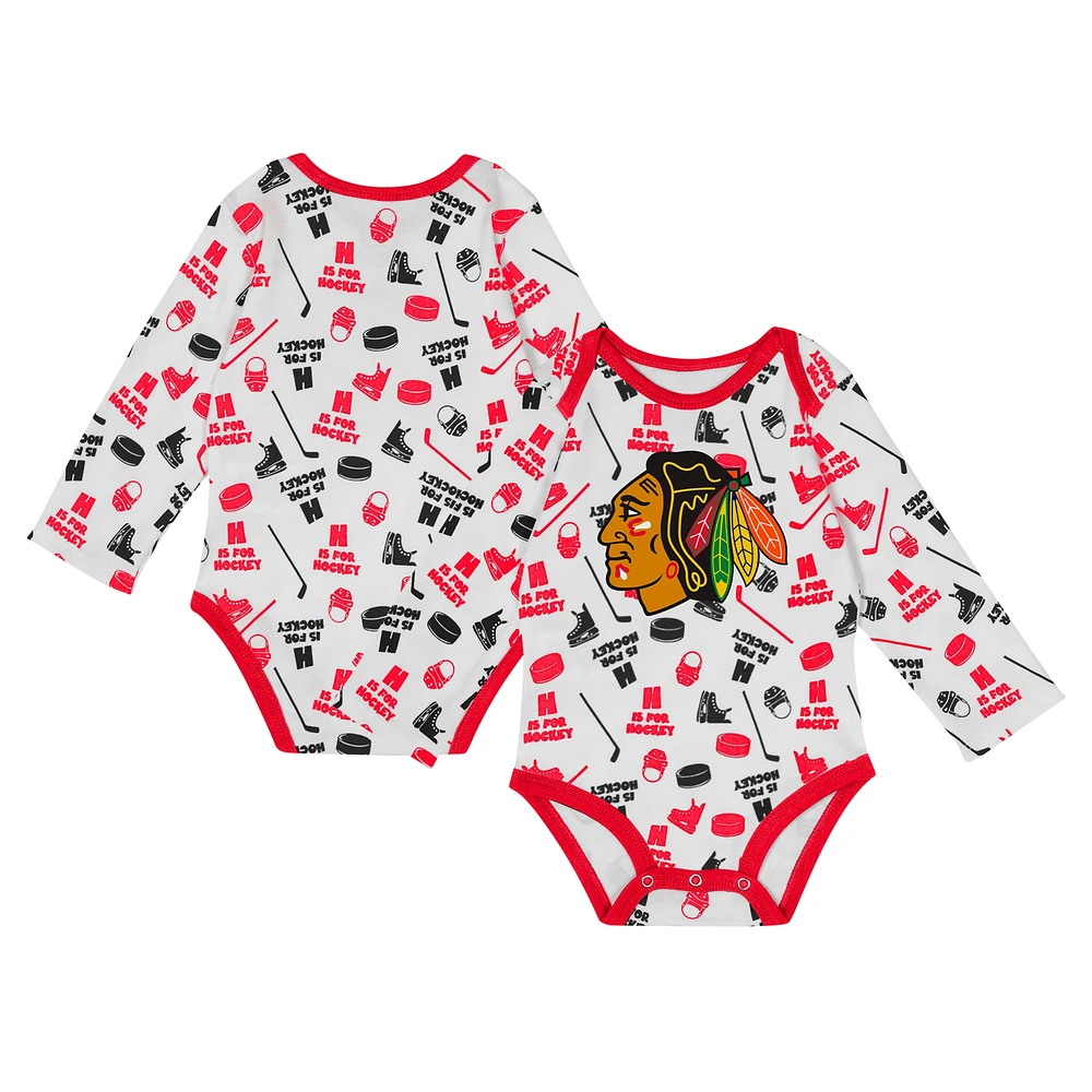 Body à manches longues pour bébé blanc Chicago Blackhawks Quick Learner