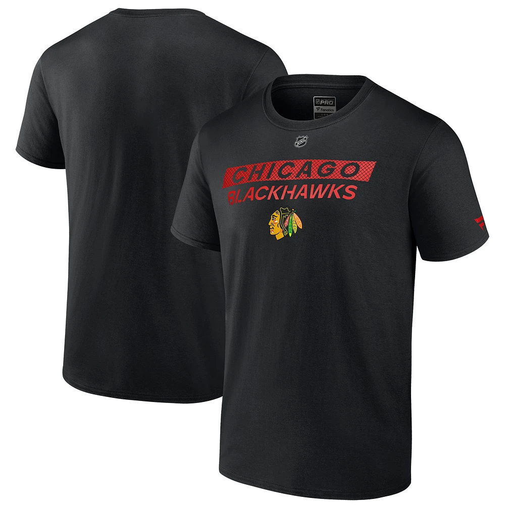 T-shirt Fanatics noir authentique pour homme des Chicago Blackhawks