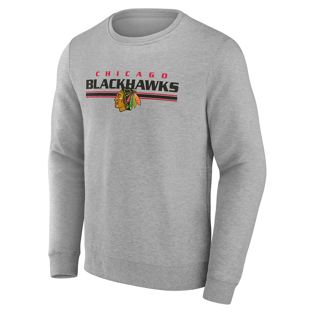 Men's Fanatics  Gray Chicago Blackhawks Block Party Fleece Pullover Sweatshirt