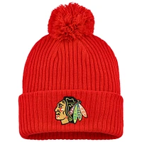 Bonnet en tricot à revers avec pompon Fanatics pour homme, rouge, Chicago Blackhawks