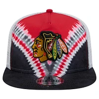 Casquette de golf ajustable V-Dye Throwback des Chicago Blackhawks de New Era pour homme, noire/rouge