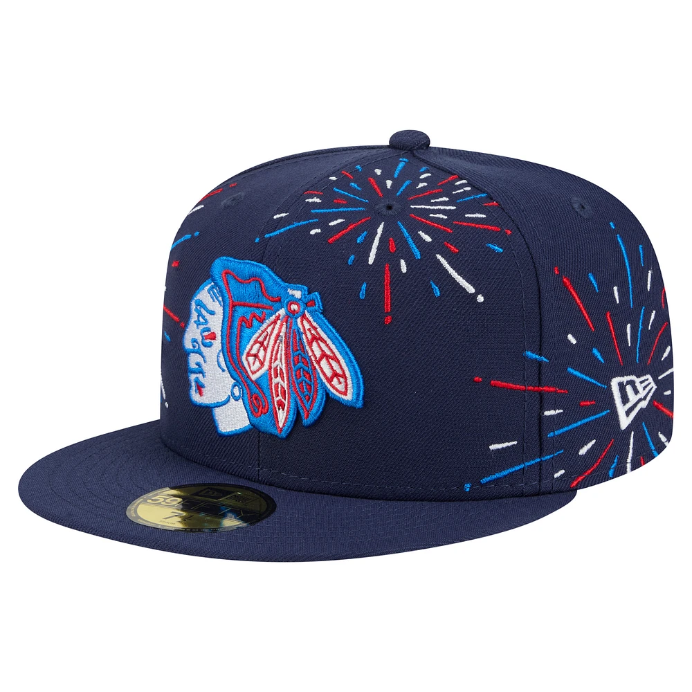 Men's New Era  Navy Chicago Blackhawks Americana Fireworks 59FIFTY Fitted Hat