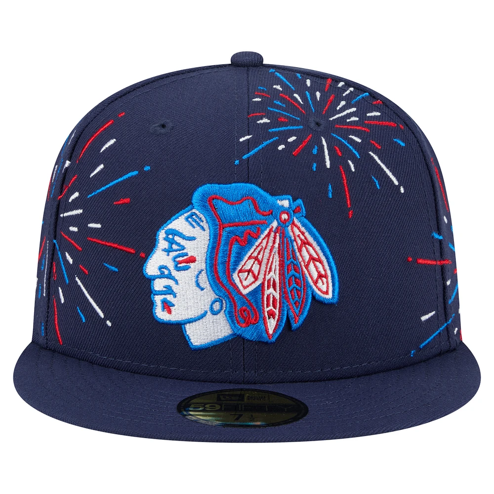 Men's New Era  Navy Chicago Blackhawks Americana Fireworks 59FIFTY Fitted Hat