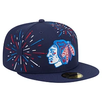 Men's New Era  Navy Chicago Blackhawks Americana Fireworks 59FIFTY Fitted Hat