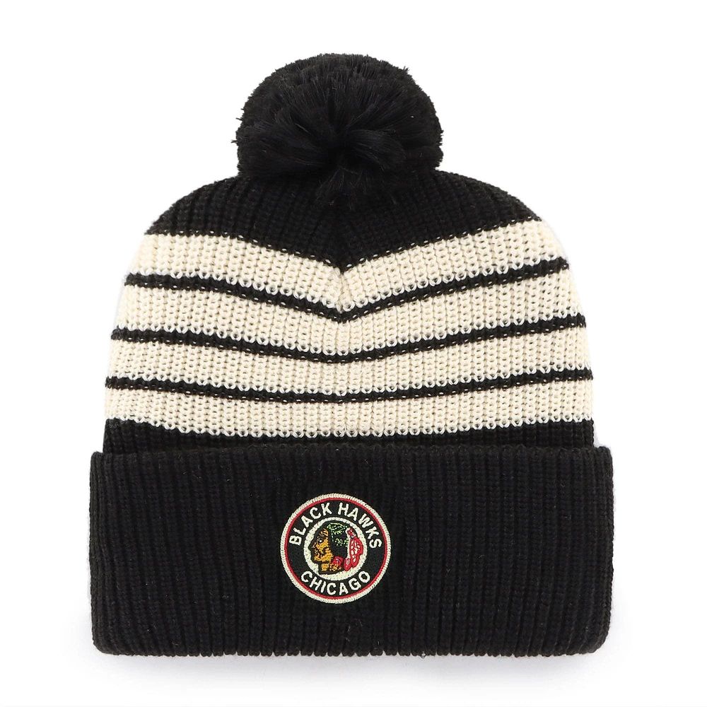 Bonnet tricoté à revers avec pompon pour homme, modèle Old Time Hockey Barn des Chicago Blackhawks, modèle 47, noir