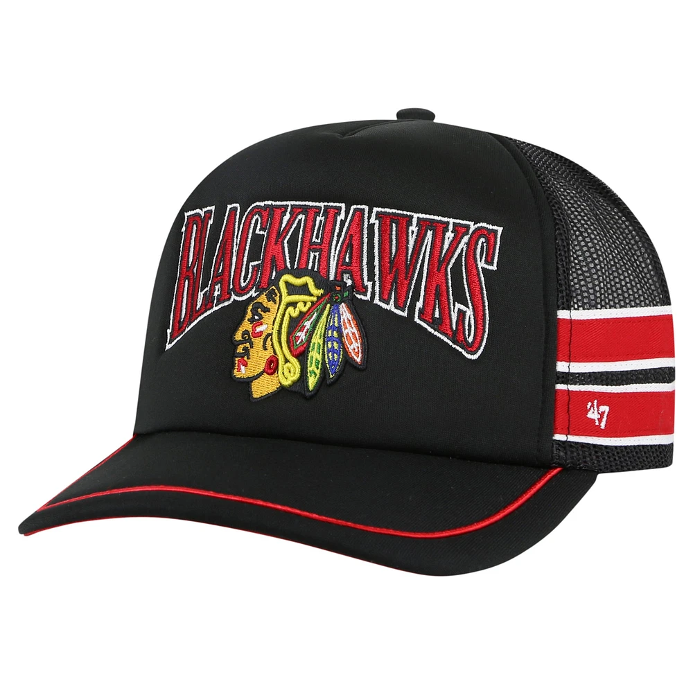 Casquette de camionneur snapback à rayures latérales '47 noire des Chicago Blackhawks pour hommes