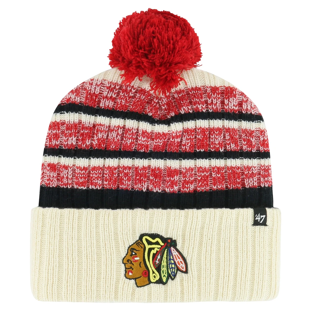 Bonnet en tricot à revers Tavern '47 crème des Blackhawks de Chicago pour hommes avec pompon