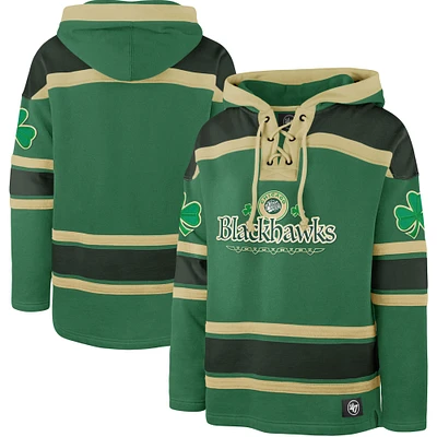 Men's '47  Kelly Green Chicago Blackhawks St. Patrick's Day McLucky Superior Lacer Pullover Hoodie