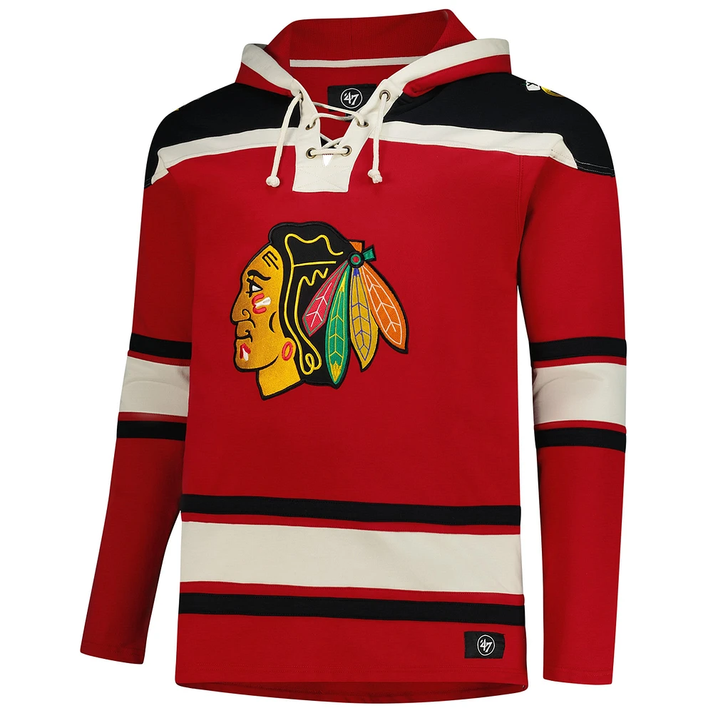 Sweat à capuche en polaire lacets de qualité supérieure pour homme '47 Red Chicago Blackhawks Big & Tall