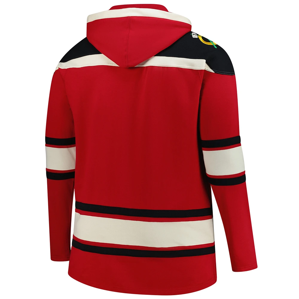 Sweat à capuche en polaire lacets de qualité supérieure pour homme '47 Red Chicago Blackhawks Big & Tall