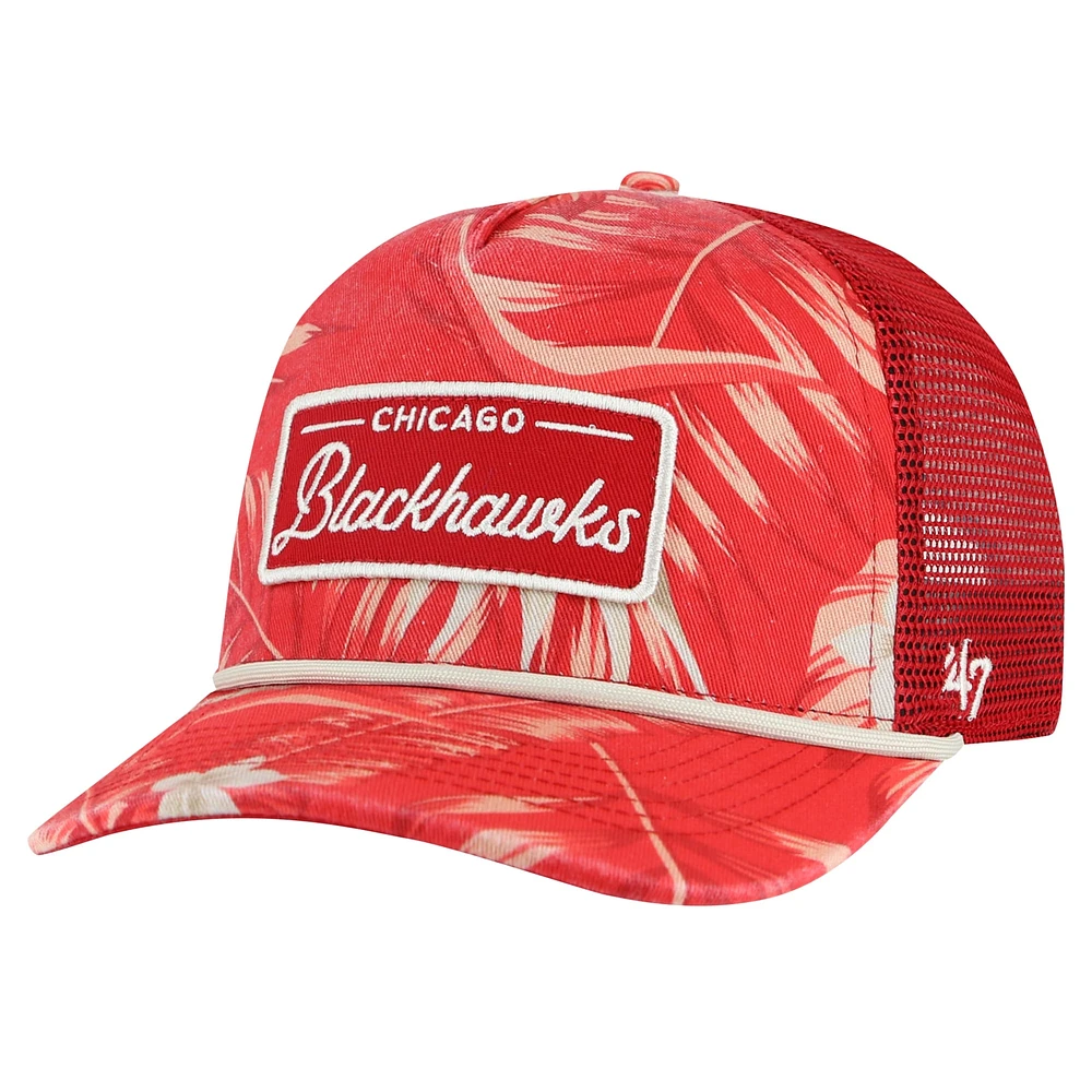 Casquette réglable de camionneur à imprimé Tropicalia '47 rouge des Blackhawks de Chicago pour hommes