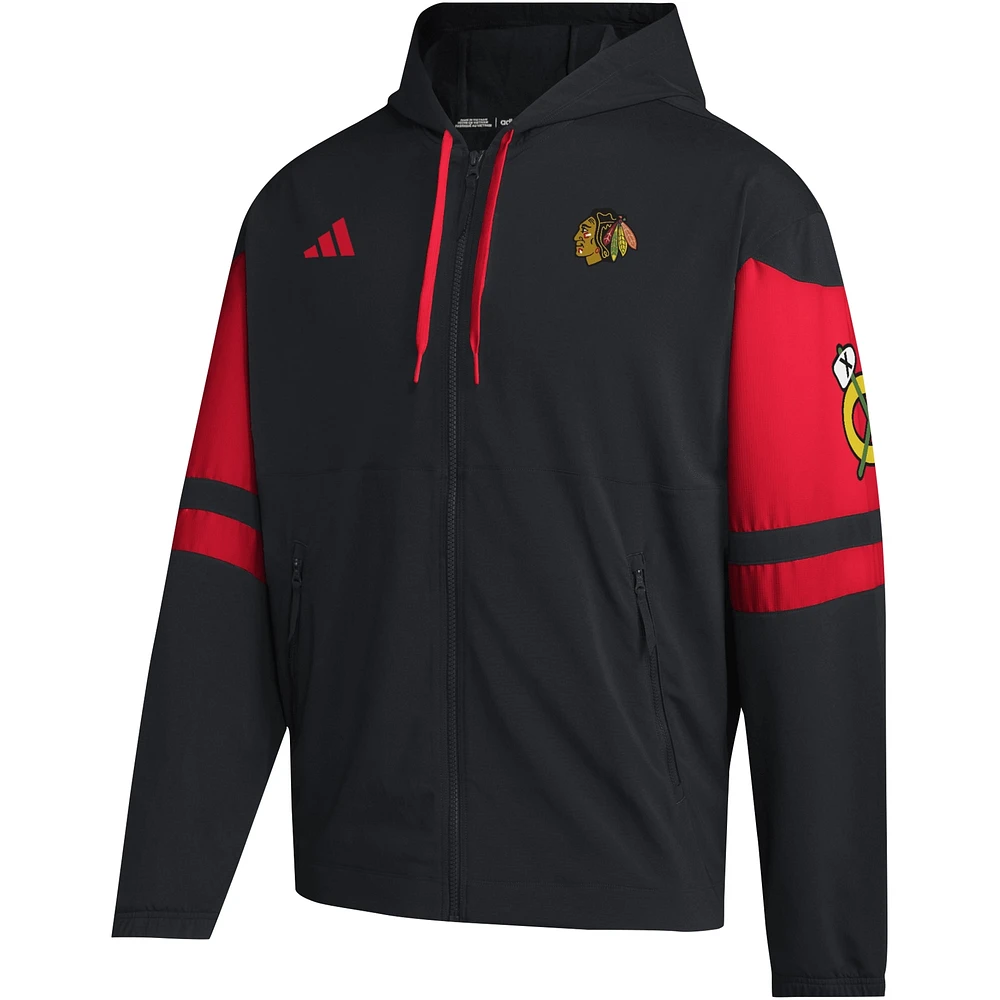 Sweat à capuche entièrement zippé adidas Black Chicago Blackhawks pour hommes