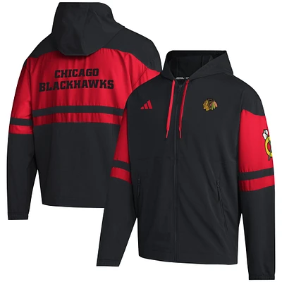 Sweat à capuche entièrement zippé adidas Black Chicago Blackhawks pour hommes