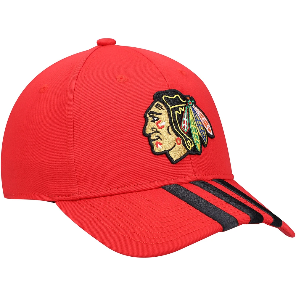 Casquette réglable à trois bandes Adidas pour hommes des Chicago Blackhawks Locker Room rouge