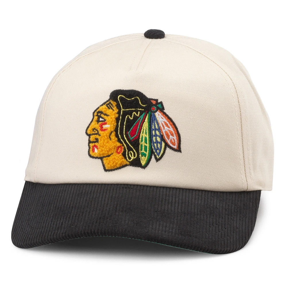 Casquette réglable American Needle crème/noir pour hommes des Blackhawks de Chicago Burnett