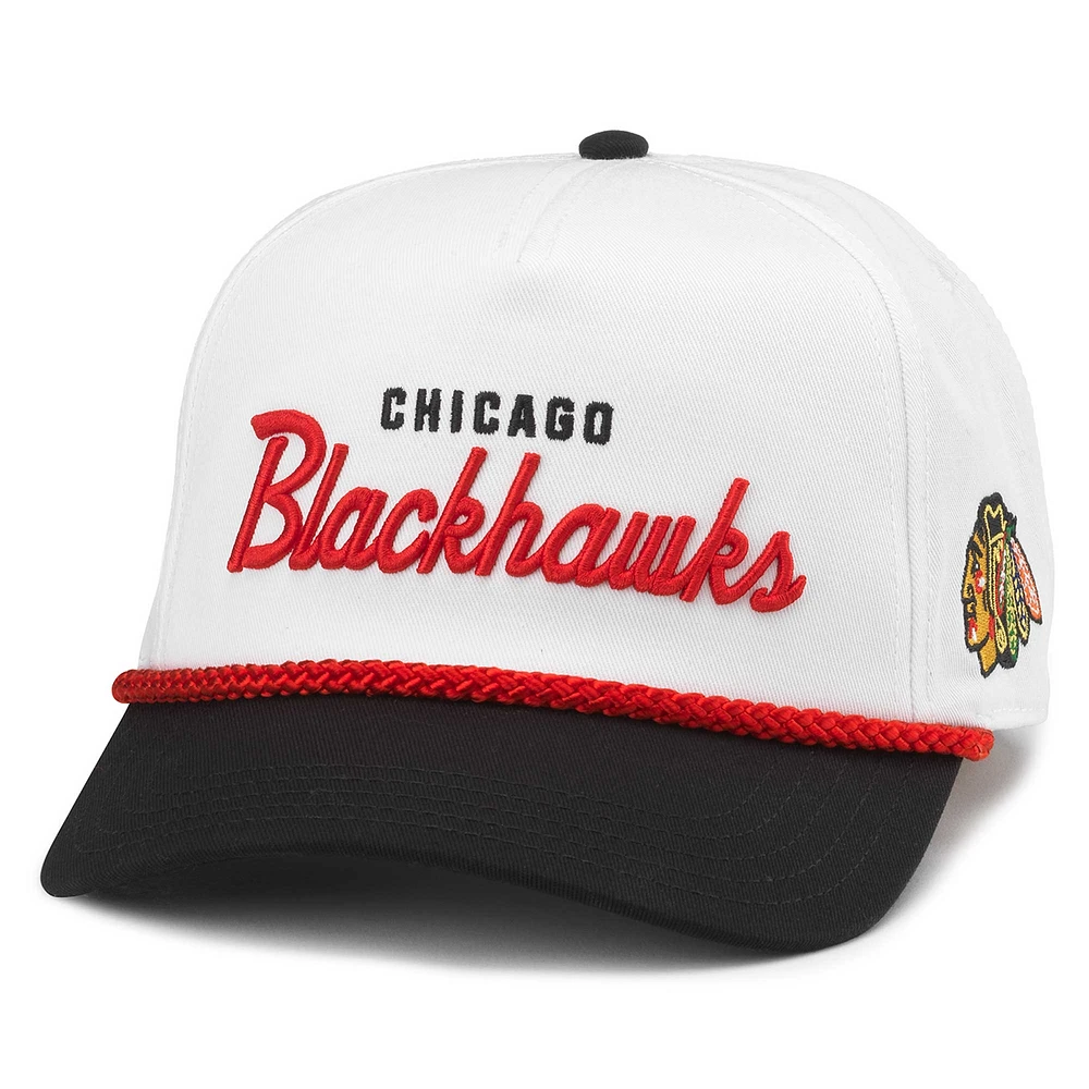 Casquette réglable en sergé lavé Roscoe des Blackhawks de Chicago blanc/noir American Needle pour hommes