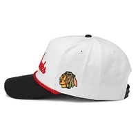 Casquette réglable en sergé lavé Roscoe des Blackhawks de Chicago blanc/noir American Needle pour hommes