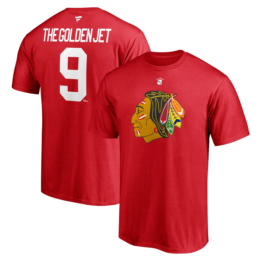 T-shirt rouge pour homme Bobby Hull des Chicago Blackhawks avec surnom et numéro de joueur retraité authentique Stack