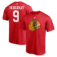 T-shirt rouge pour homme Bobby Hull des Chicago Blackhawks avec surnom et numéro de joueur retraité authentique Stack