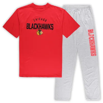 Chicago Blackhawks Big & Tall T-Shirt Pants Lounge Set - Red/Heather Gray