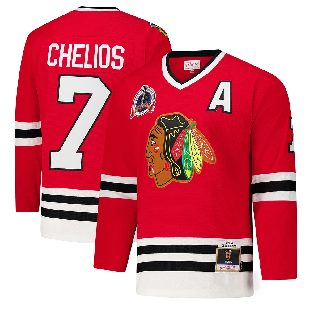 Maillot de jeu puissance Chris Chelios pour homme, rouge, Chicago Blackhawks 1991-92