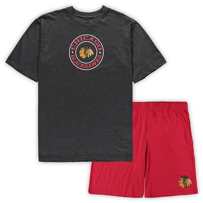 Ensemble de pyjama t-shirt et short pour hommes Concepts Sport rouge/anthracite chiné des Blackhawks Chicago Tailles Big & Tall