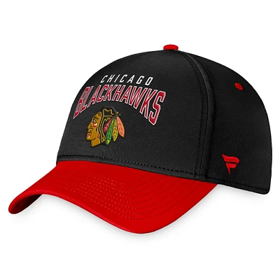 Casquette flexible bicolore fondamentale noir/rouge Fanatics pour hommes des Blackhawks de Chicago