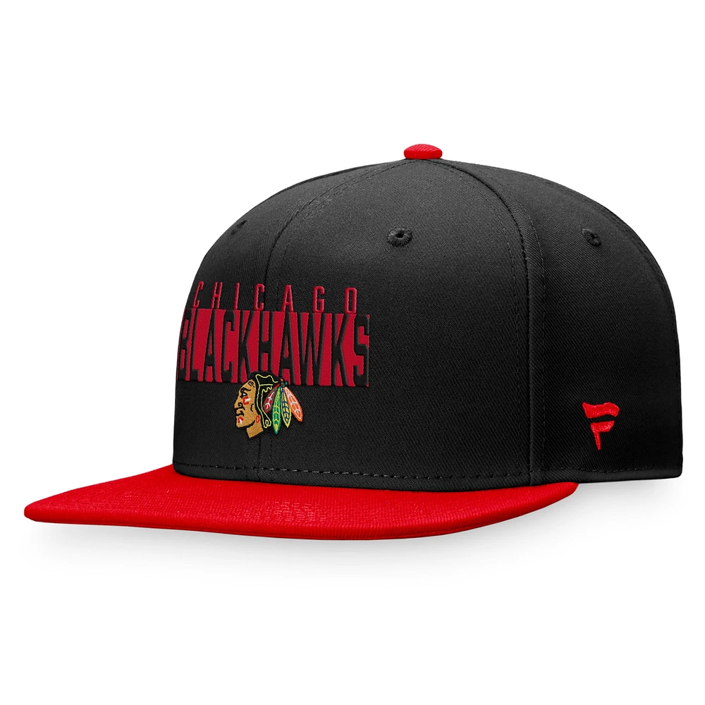 Men's Fanatics Black/Red Chicago Blackhawks Fundamental Colorblocked Snapback Hat