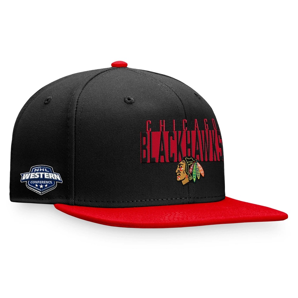 Men's Fanatics Black/Red Chicago Blackhawks Fundamental Colorblocked Snapback Hat