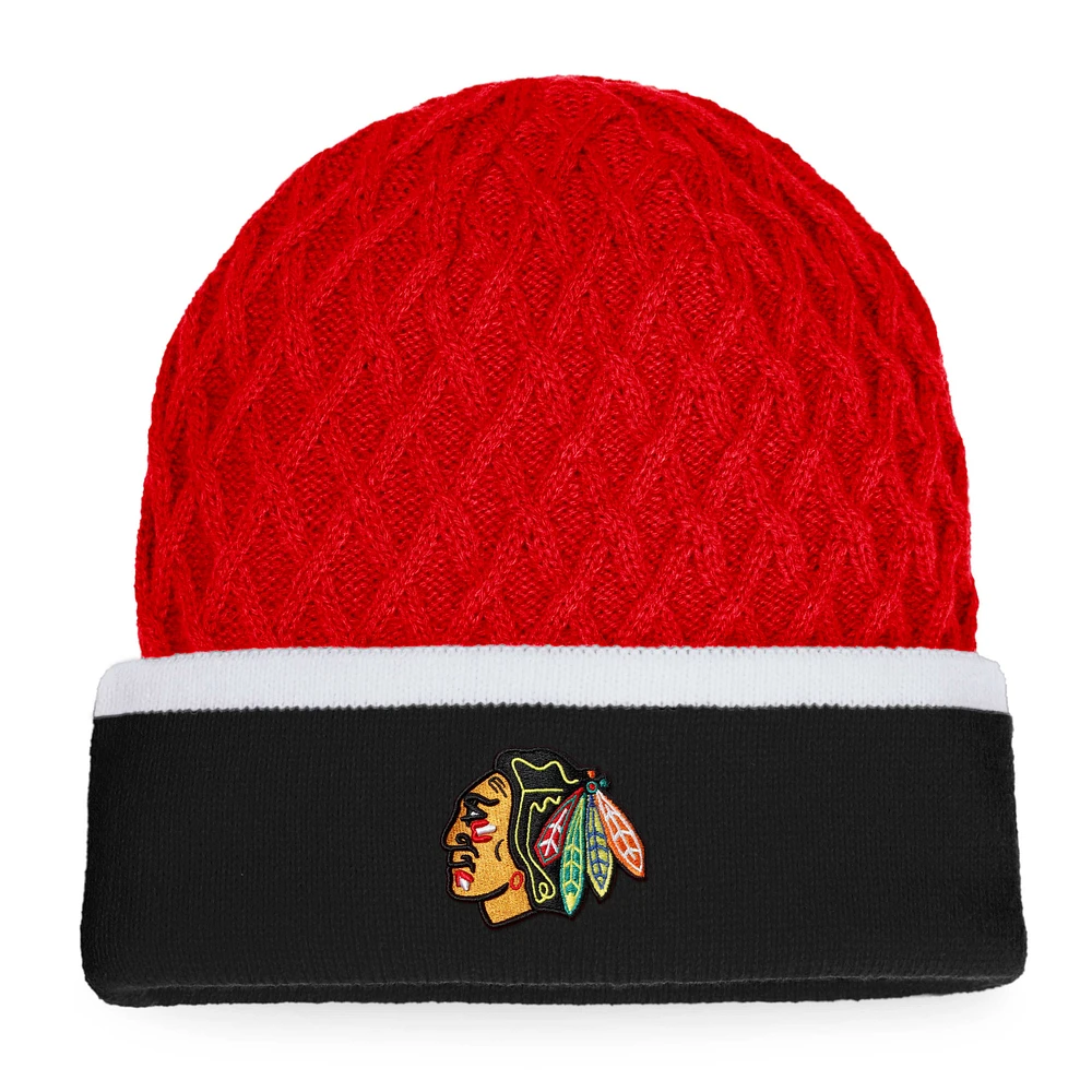 Men's Fanatics Black/Red Chicago Blackhawks Iconic Striped Cuffed Knit Hat