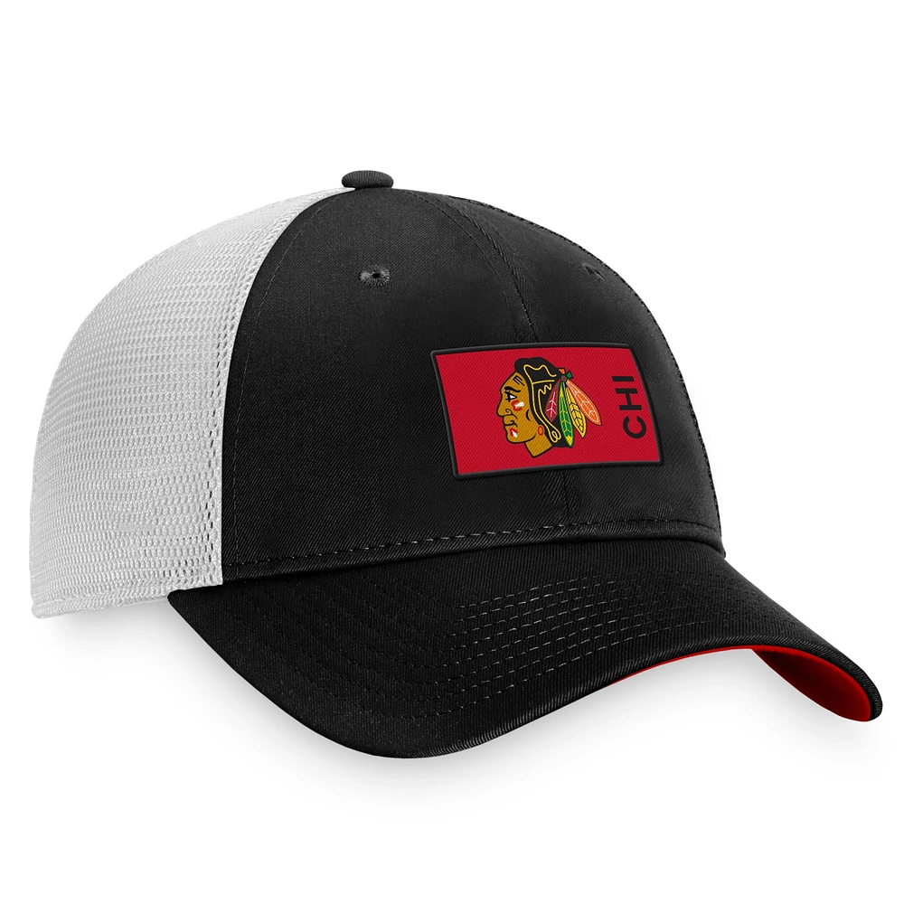 Casquette snapback authentique Pro Rink Trucker des Chicago Blackhawks Fanatics pour hommes, noir/blanc