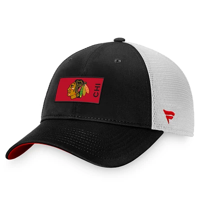 Casquette snapback authentique Pro Rink Trucker des Chicago Blackhawks Fanatics pour hommes, noir/blanc