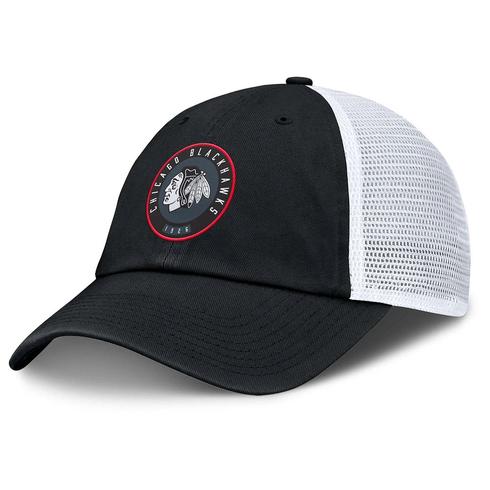 Casquette ajustable Averie Trucker noire/blanche Chicago Blackhawks pour hommes Fanatics