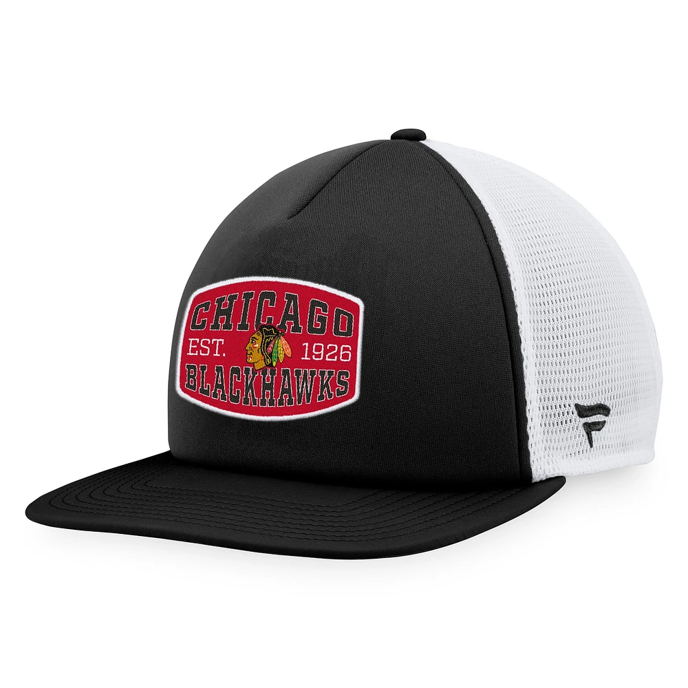 Men's Fanatics Black/White Chicago Blackhawks Foam Front Patch Trucker Snapback Hat