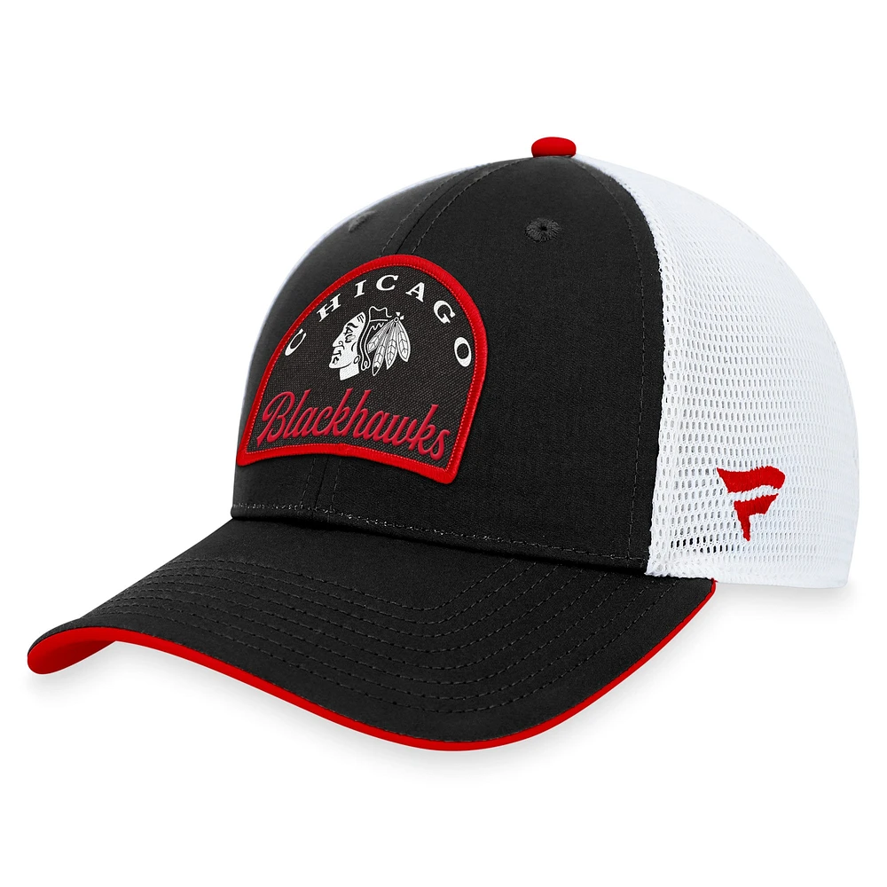 Casquette ajustable fondamentale des Blackhawks de Chicago Fanatics pour hommes, noir/blanc