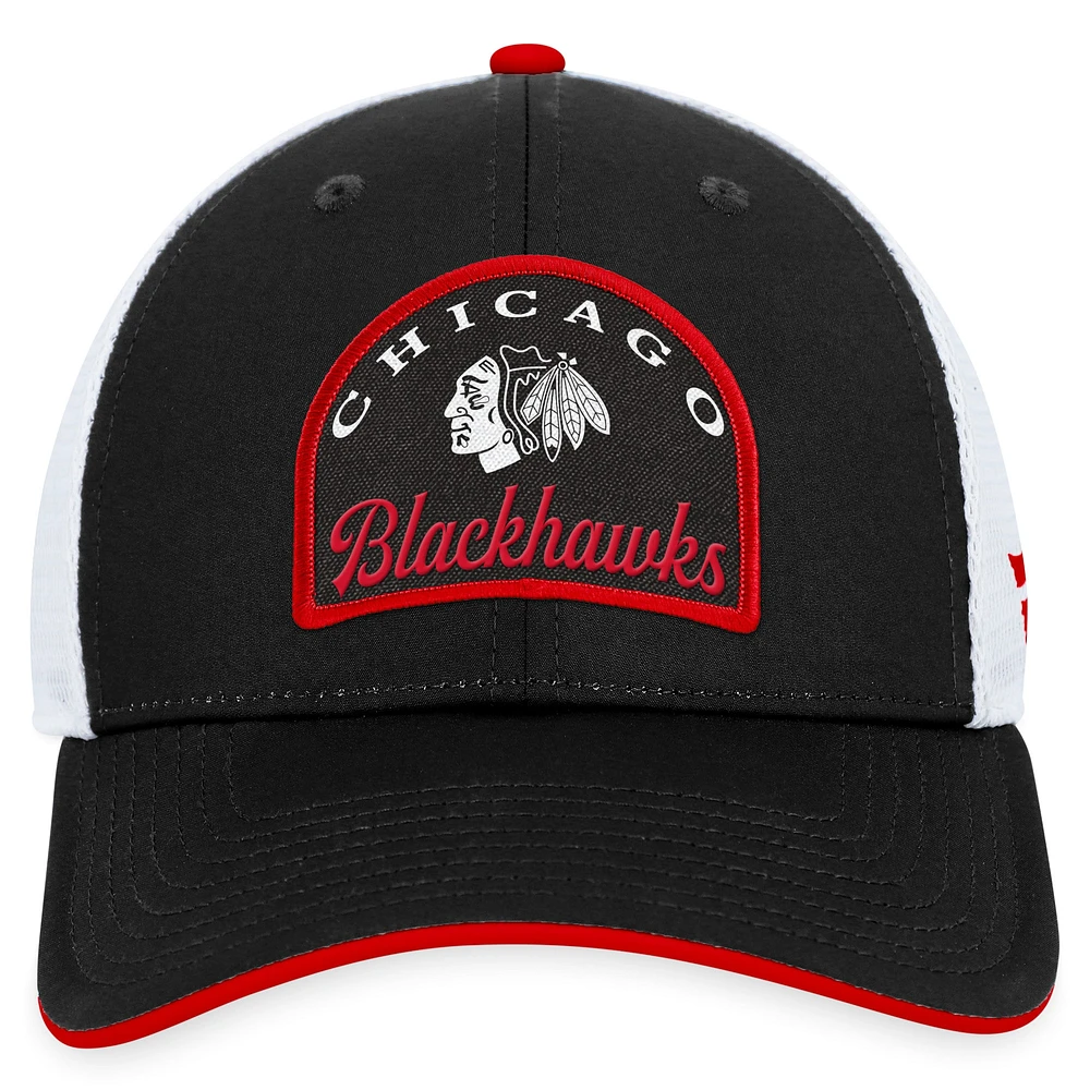 Casquette ajustable fondamentale des Blackhawks de Chicago Fanatics pour hommes, noir/blanc