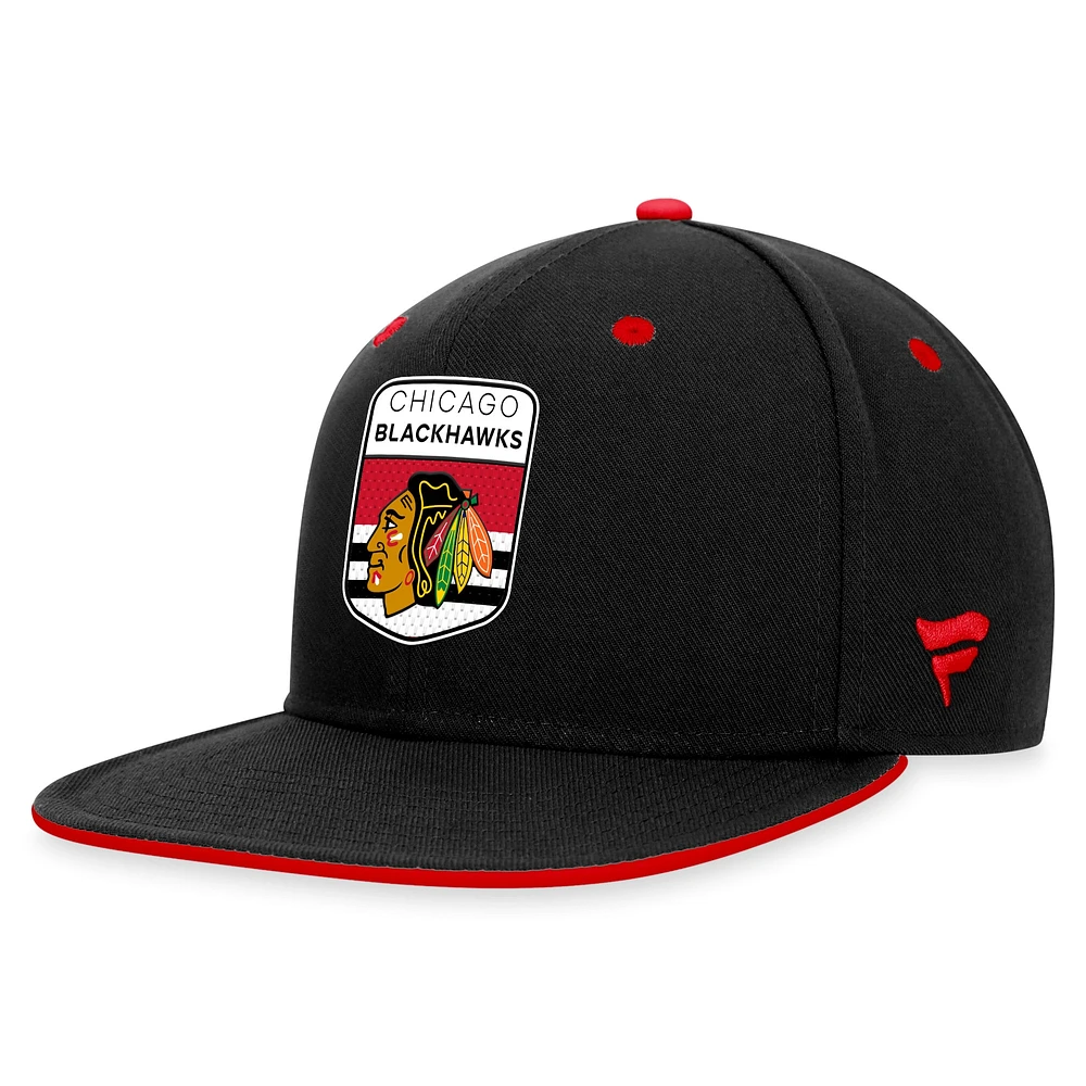 Casquette snapback noir Chicago Blackhawks NHL Draft Fanatics pour hommes