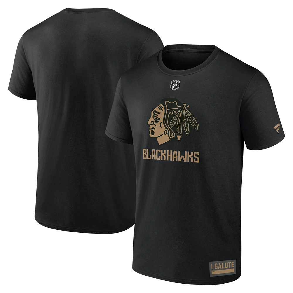 T-shirt d'appréciation militaire Fanatics Black Chicago Blackhawks 2024 pour hommes