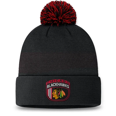 Bonnet en tricot à revers NHL Draft 2024 Fanatics noir des Blackhawks de Chicago pour hommes avec pompon